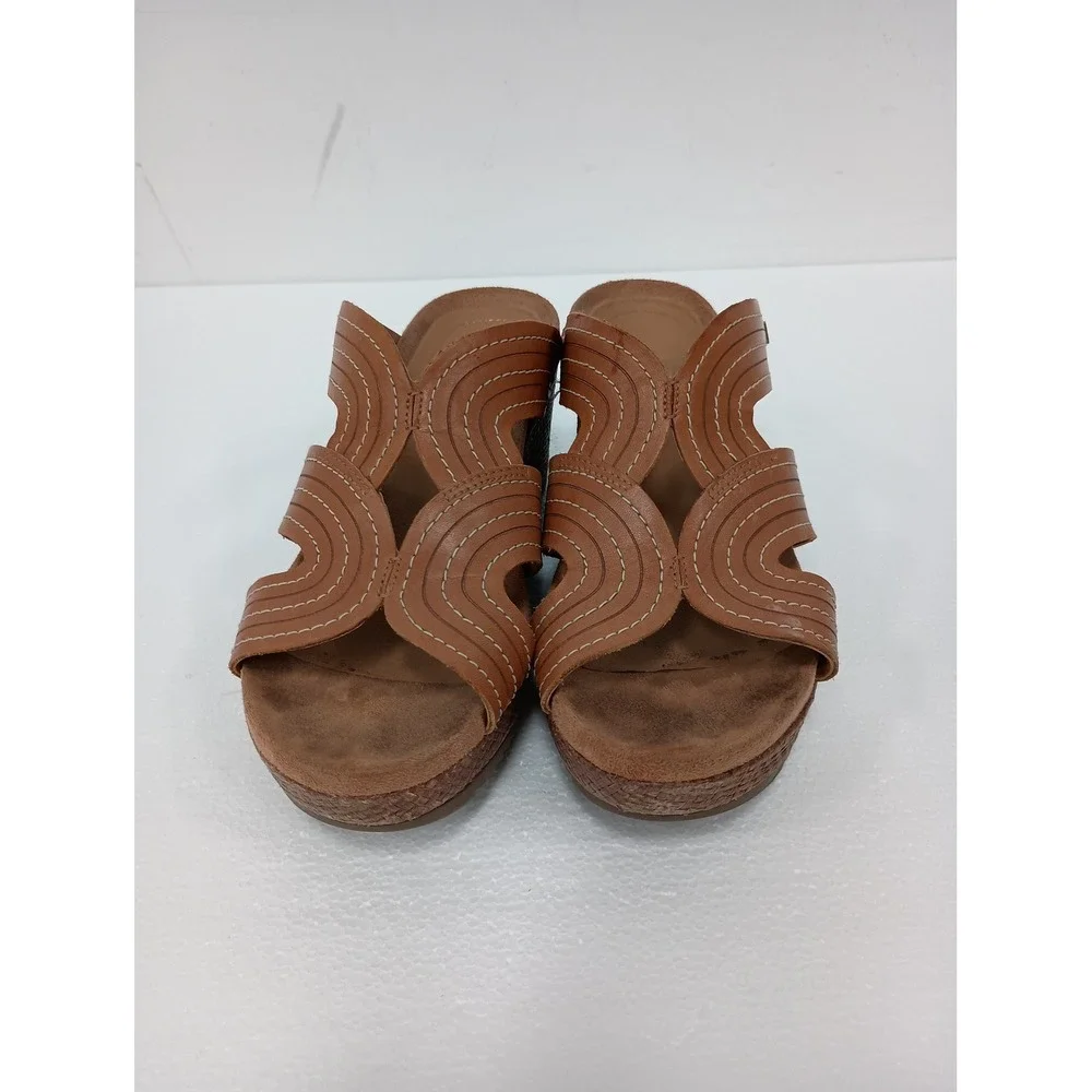 Vionic Wedge Sandals Womens 7M Brown Leather Orthotic Comfort Strappy Shoes